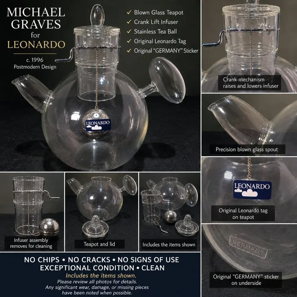 Michael Graves Leonardo Nanna Glass Teapot Germany Crank Infuser Postmodern 1996